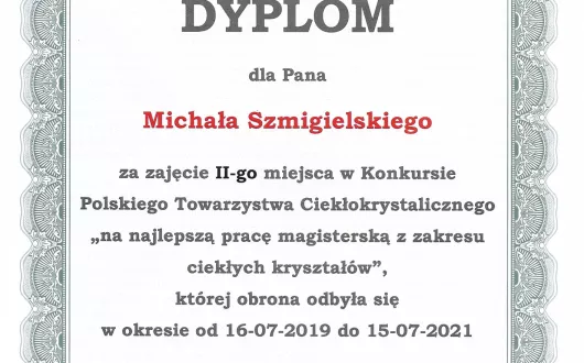 Dyplom dla Pana Michała Szmigielskiego