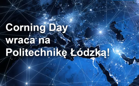 Corning Day plakat: abstrakcyjny obraz globalnego połączenia. Zdjęcie Ziemi w formie rozgwieżdzonego nieba.