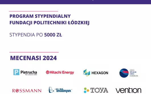 Plakat we fioletowej tonacji zawierający informacje zawarte w tekście i logotypy mecenasów.