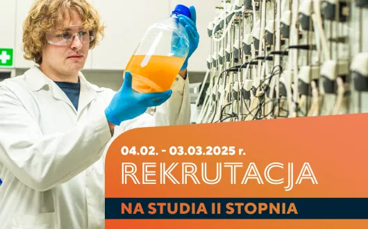 Grafika ilustracyjna z naukowcem w fartuchu w laboratorium.