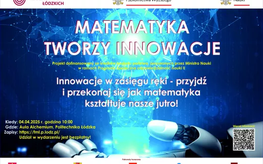 Grafika podglądowa do projektu "Matematyka tworzy innowacje" w niebieskich kolorach.