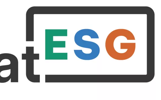 Logo projektu: napis Integrat w kolorze czarnym z kolorowym akcentem przedstawiającym litery ESG w ramce