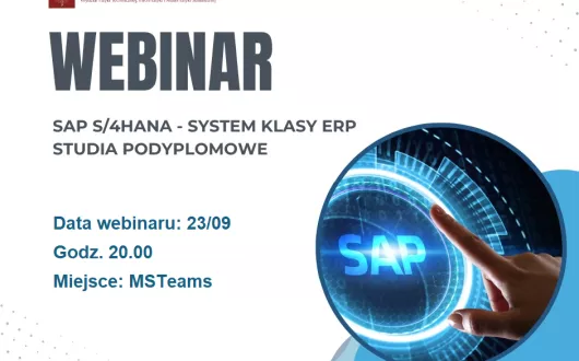 Grafika promująca webinar o studiach podyplomowych SAP S/4HANA