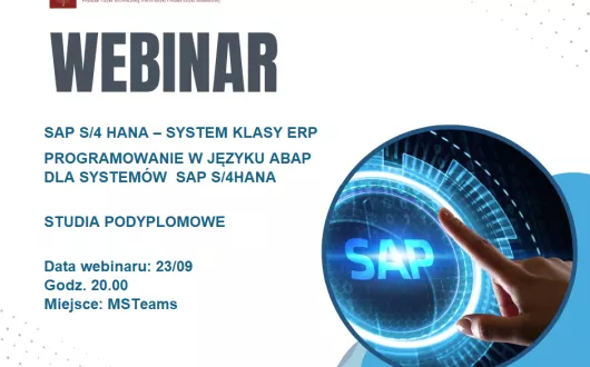 Grafika promująca webinar o studiach podyplomowych SAP S/4HANA