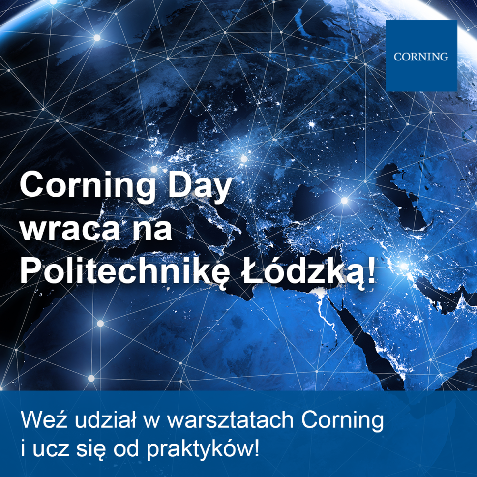 Corning Day plakat: abstrakcyjny obraz globalnego połączenia. Zdjęcie Ziemi w formie rozgwieżdzonego nieba.