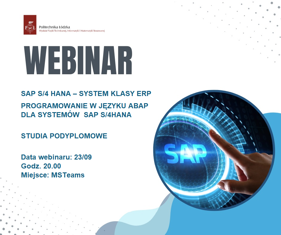 Grafika promująca webinar o studiach podyplomowych SAP S/4HANA